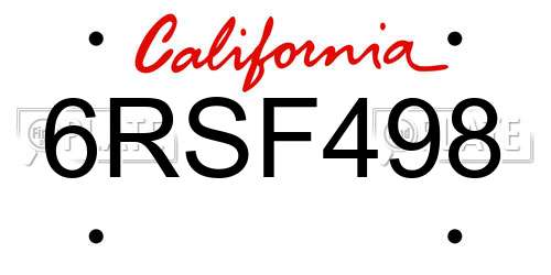 6RSF498 California License Plate
