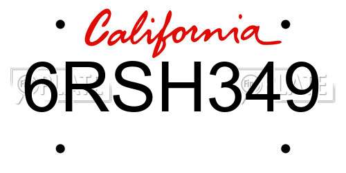 6RSH349 California License Plate