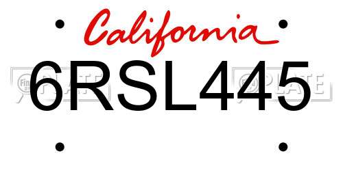 6RSL445 California License Plate