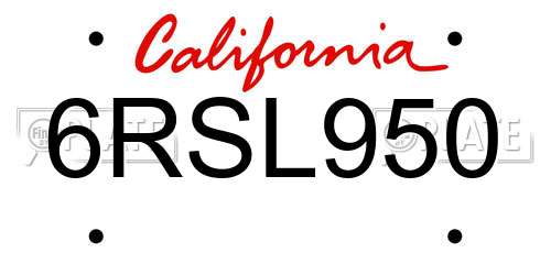6RSL950 California License Plate