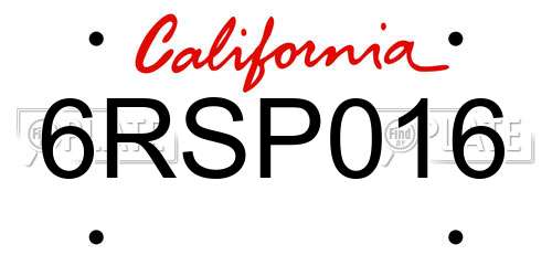 6RSP016 California License Plate