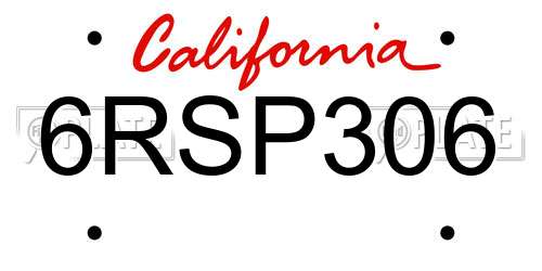 6RSP306 California License Plate