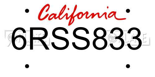 6RSS833 California License Plate
