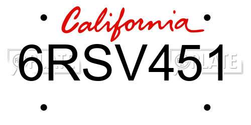 6RSV451 California License Plate