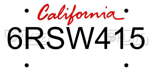 6RSW415 California License Plate