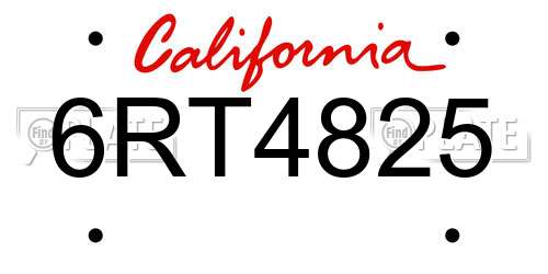 6RT4825 California License Plate