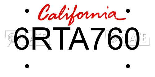 6RTA760 California License Plate