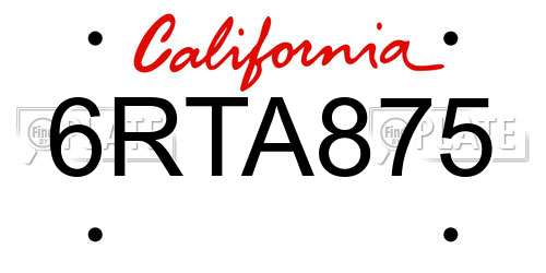 6RTA875 California License Plate