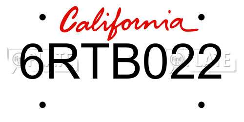 6RTB022 California License Plate