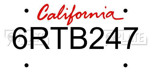 6RTB247 California License Plate