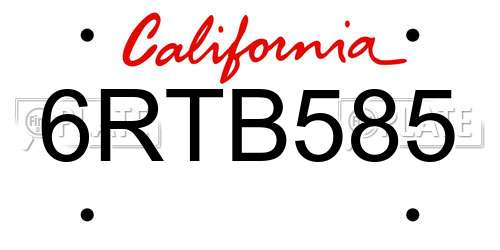 6RTB585 California License Plate