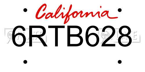 6RTB628 California License Plate