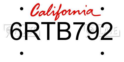 6RTB792 California License Plate
