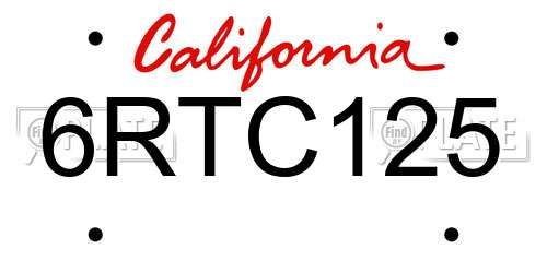6RTC125 California License Plate