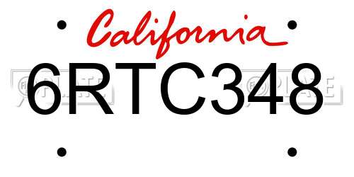 6RTC348 California License Plate