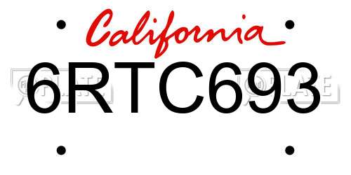 6RTC693 California License Plate