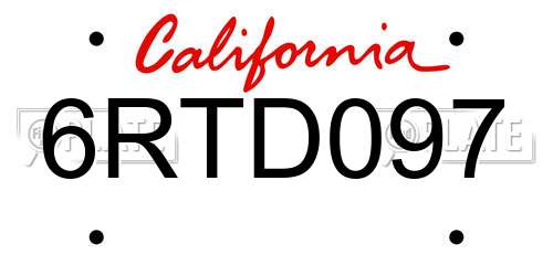 6RTD097 California License Plate