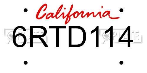 6RTD114 California License Plate