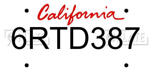 6RTD387 California License Plate