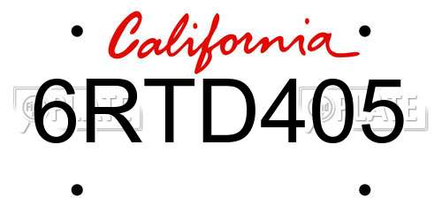 6RTD405 California License Plate