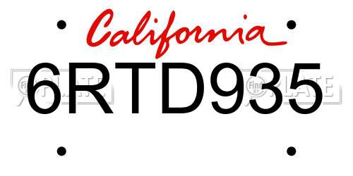 6RTD935 California License Plate