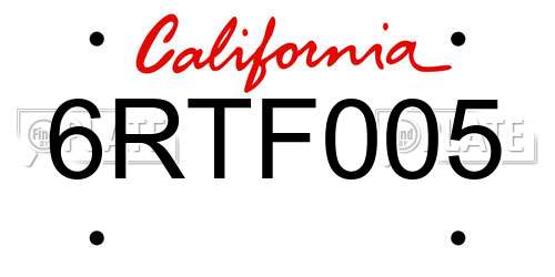 6RTF005 California License Plate