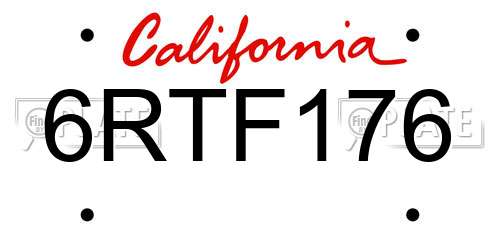 6RTF176 California License Plate