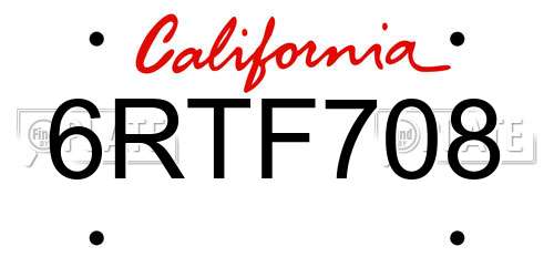 6RTF708 California License Plate