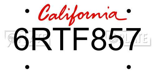6RTF857 California License Plate