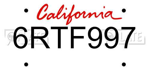 6RTF997 California License Plate