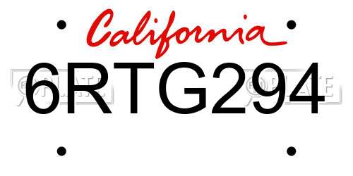 6RTG294 California License Plate