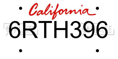 6RTH396 California License Plate