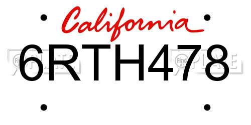 6RTH478 California License Plate