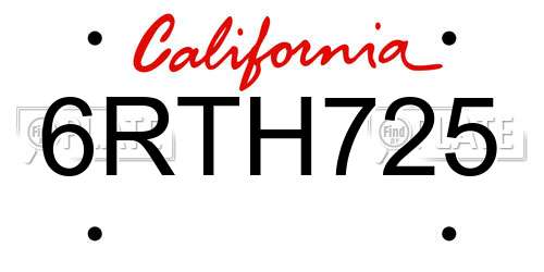 6RTH725 California License Plate