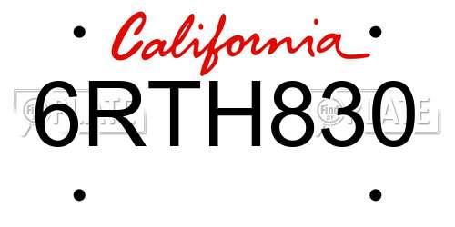 6RTH830 California License Plate