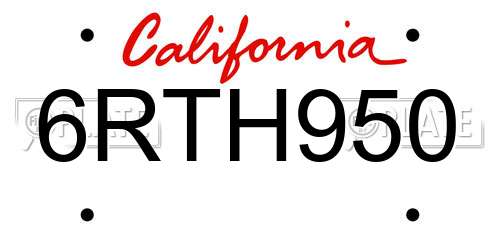 6RTH950 California License Plate