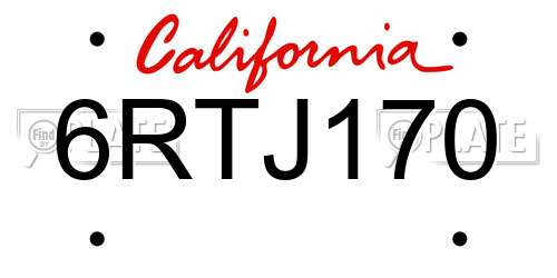 6RTJ170 California License Plate