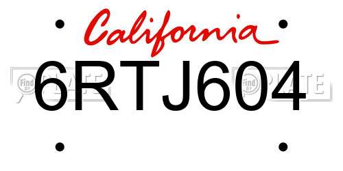 6RTJ604 California License Plate