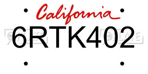 6RTK402 California License Plate