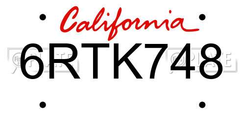 6RTK748 California License Plate