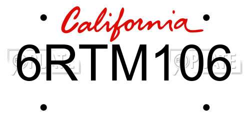 6RTM106 California License Plate