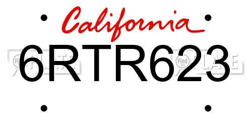 6RTR623 California License Plate