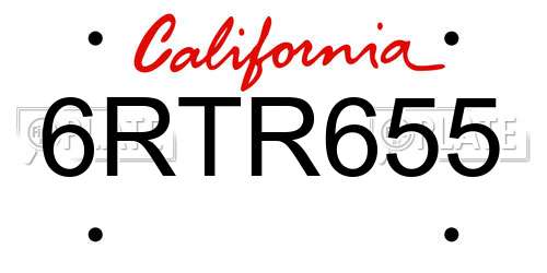 6RTR655 California License Plate