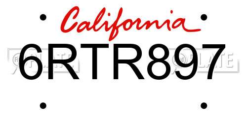 6RTR897 California License Plate