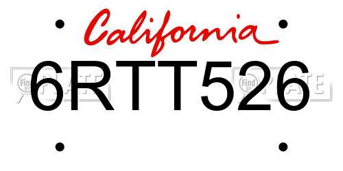 6RTT526 California License Plate