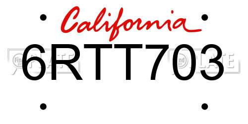 6RTT703 California License Plate