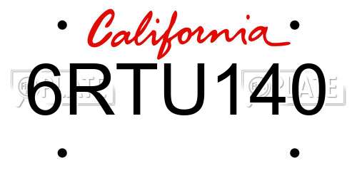 6RTU140 California License Plate