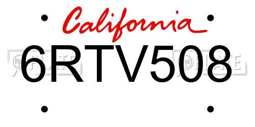 6RTV508 California License Plate