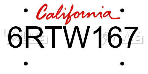 6RTW167 California License Plate