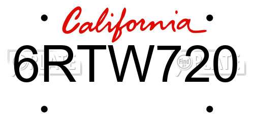 6RTW720 California License Plate